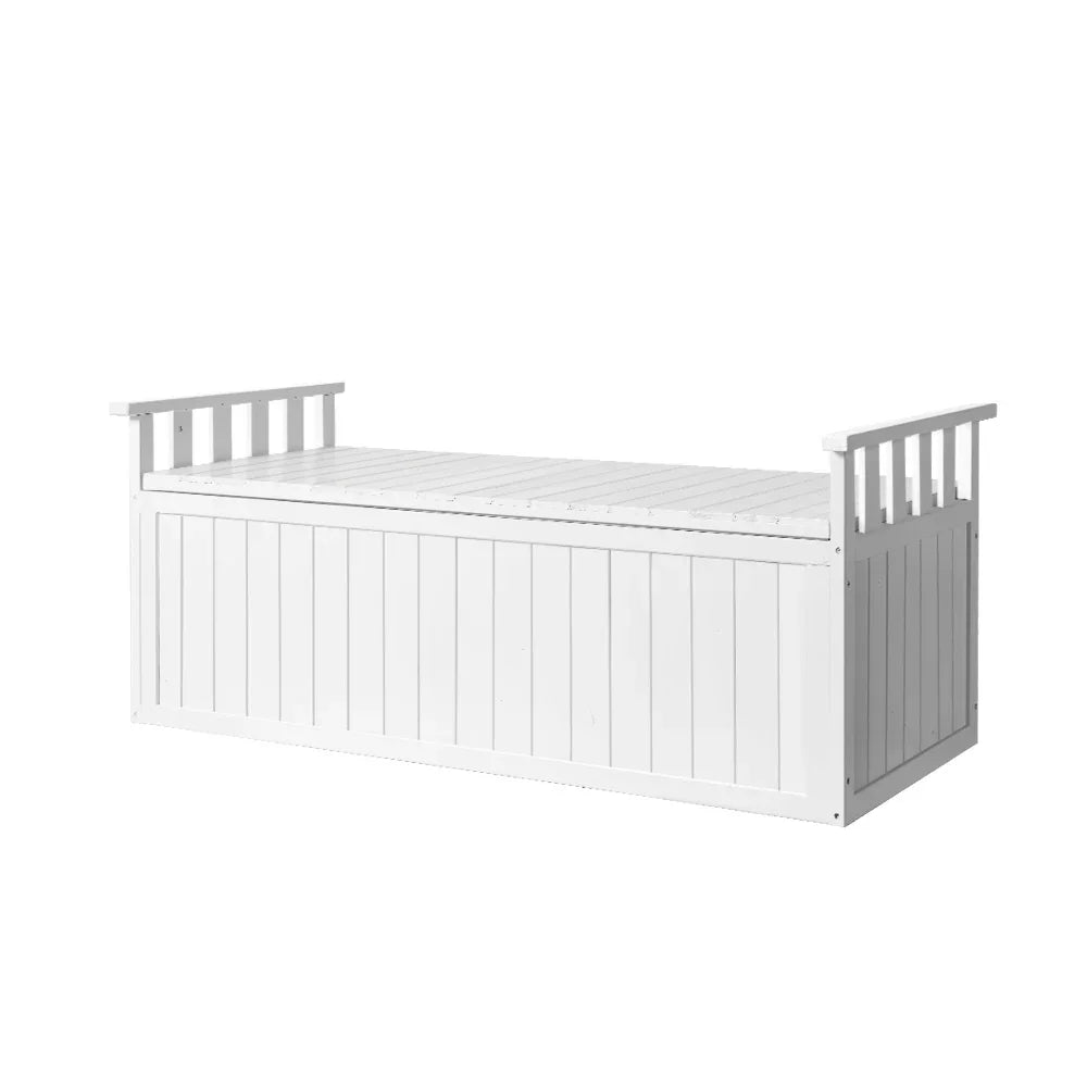 Gardeon Outdoor Storage Bench Box 129cm Wooden Garden Toy Chest Sheds Patio Furniture XL White - Flea Market